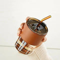 Glass Tumbler with Lid & Glass Straw Pack of 1, 450ml