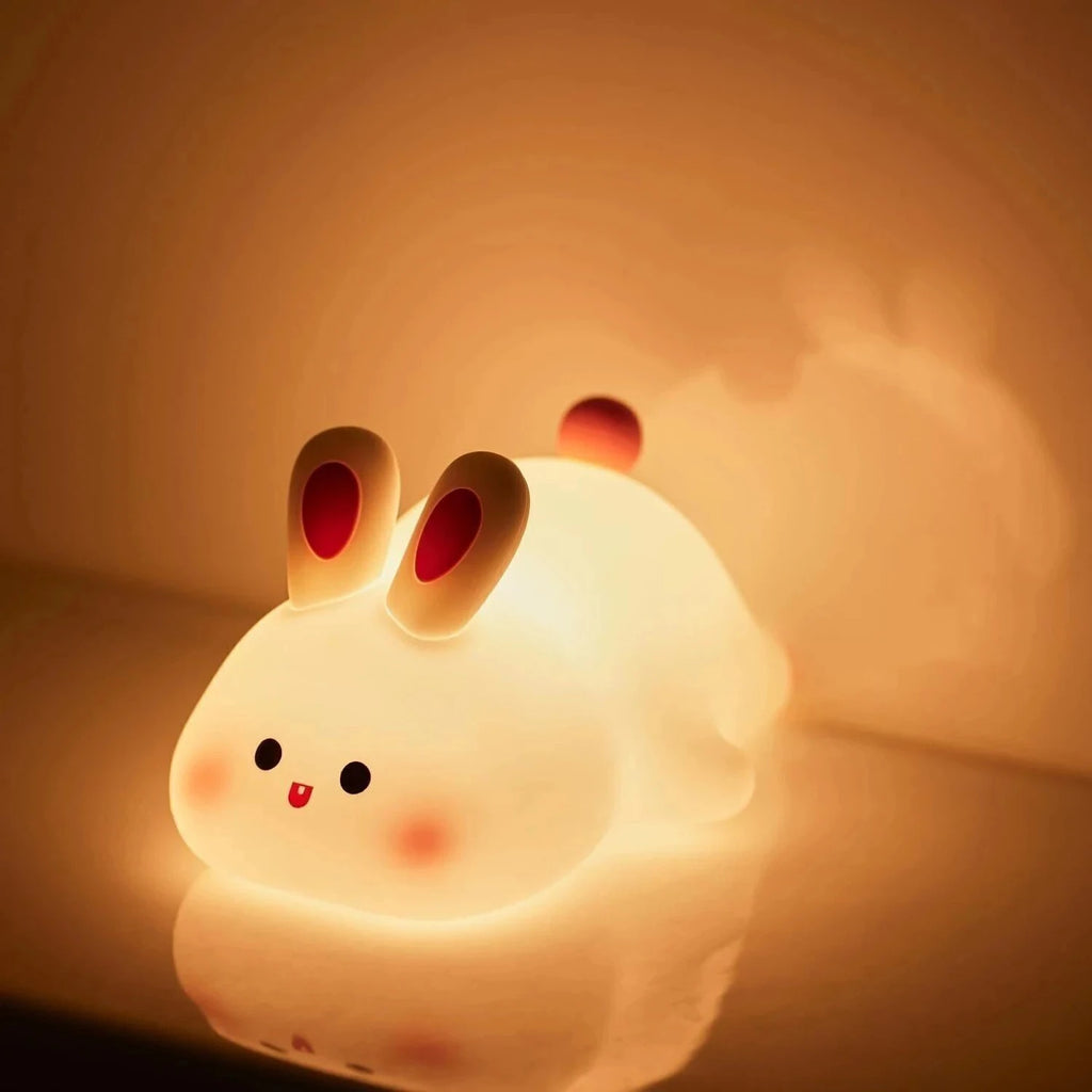 Cute Soft Bunny Night Light for Kids – Warm Glow Silicone Animal Bedside