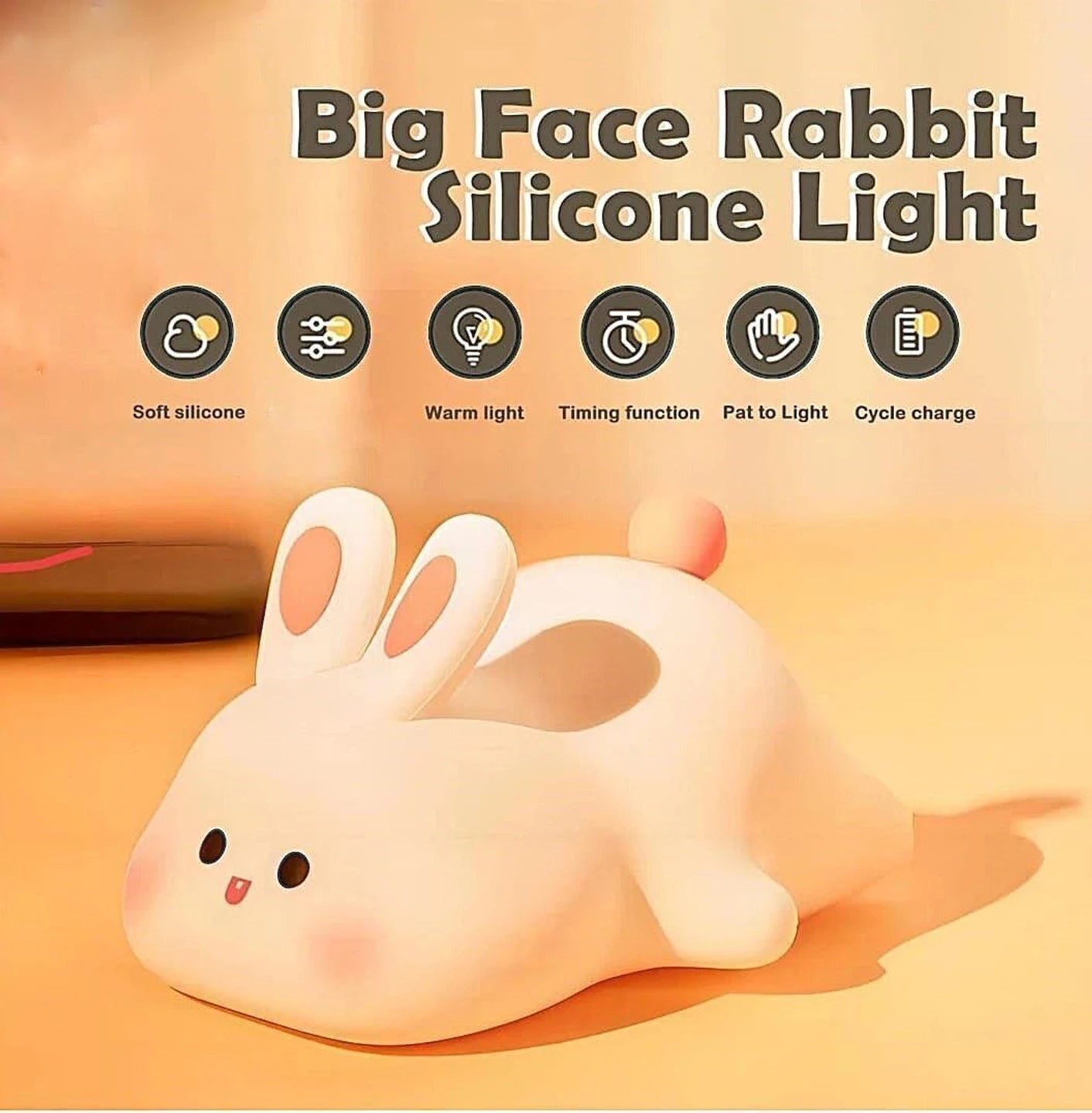 Cute Soft Bunny Night Light for Kids – Warm Glow Silicone Animal Bedside