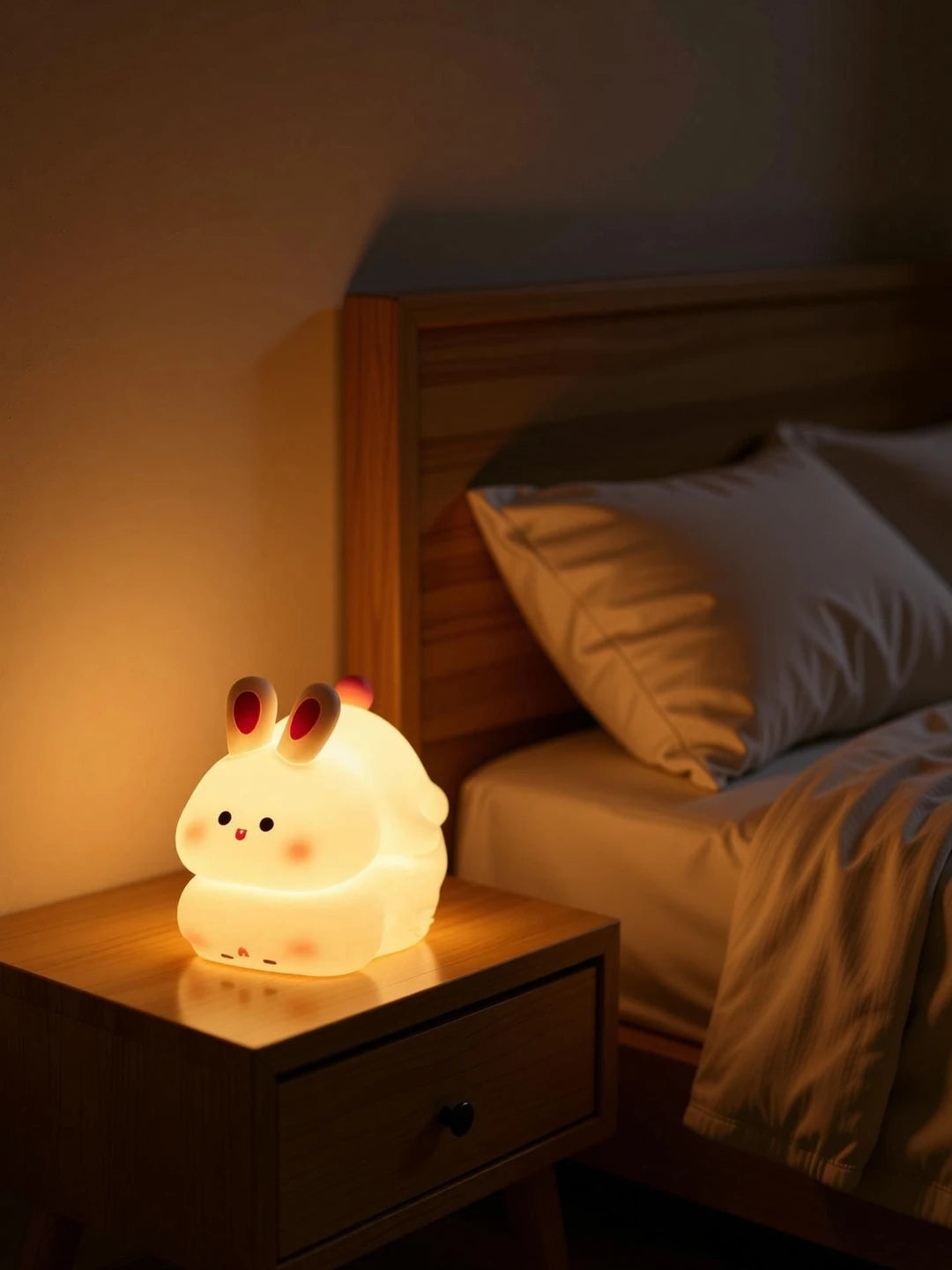 Cute Soft Bunny Night Light for Kids – Warm Glow Silicone Animal Bedside
